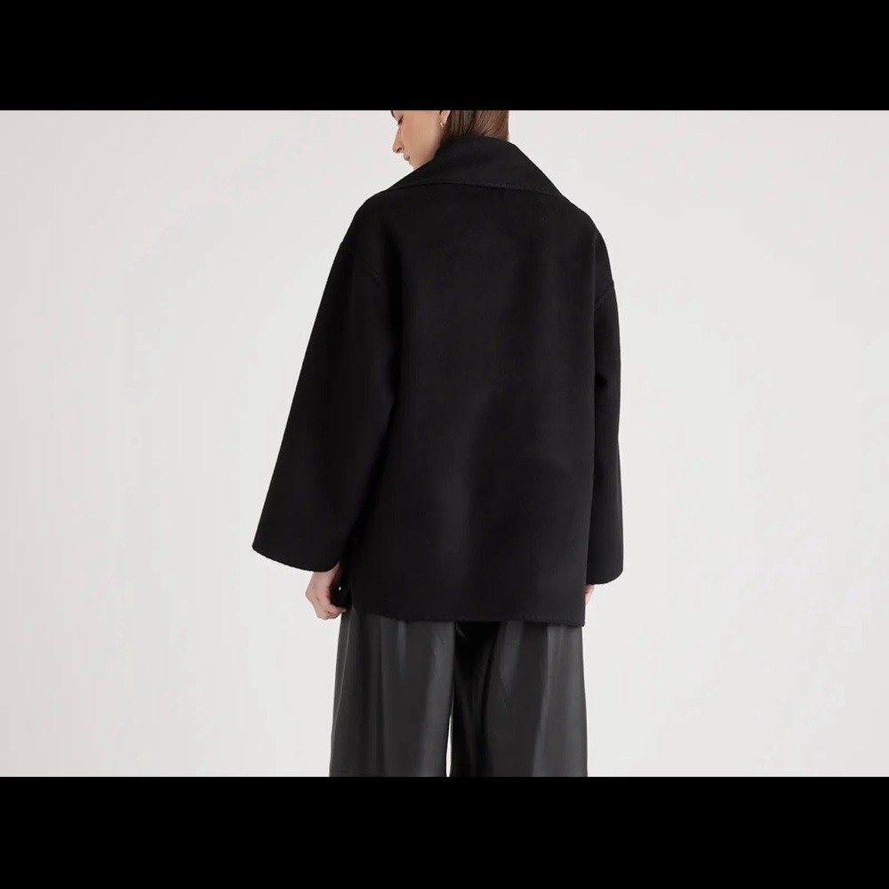 Quince Double-Faced Merino Wool Scarf Coat Black - Picture 2 of 7